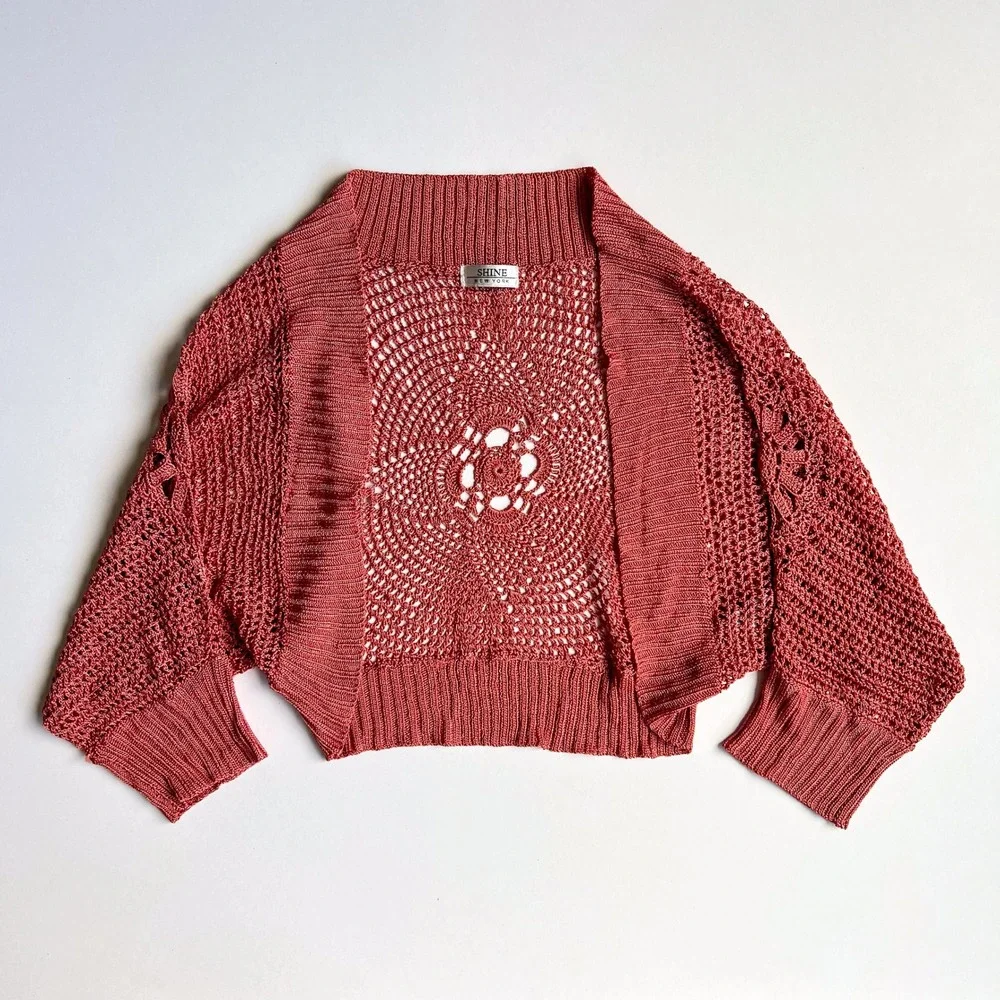 Vintage Shine New York Crochet Pink Bolero Shrug